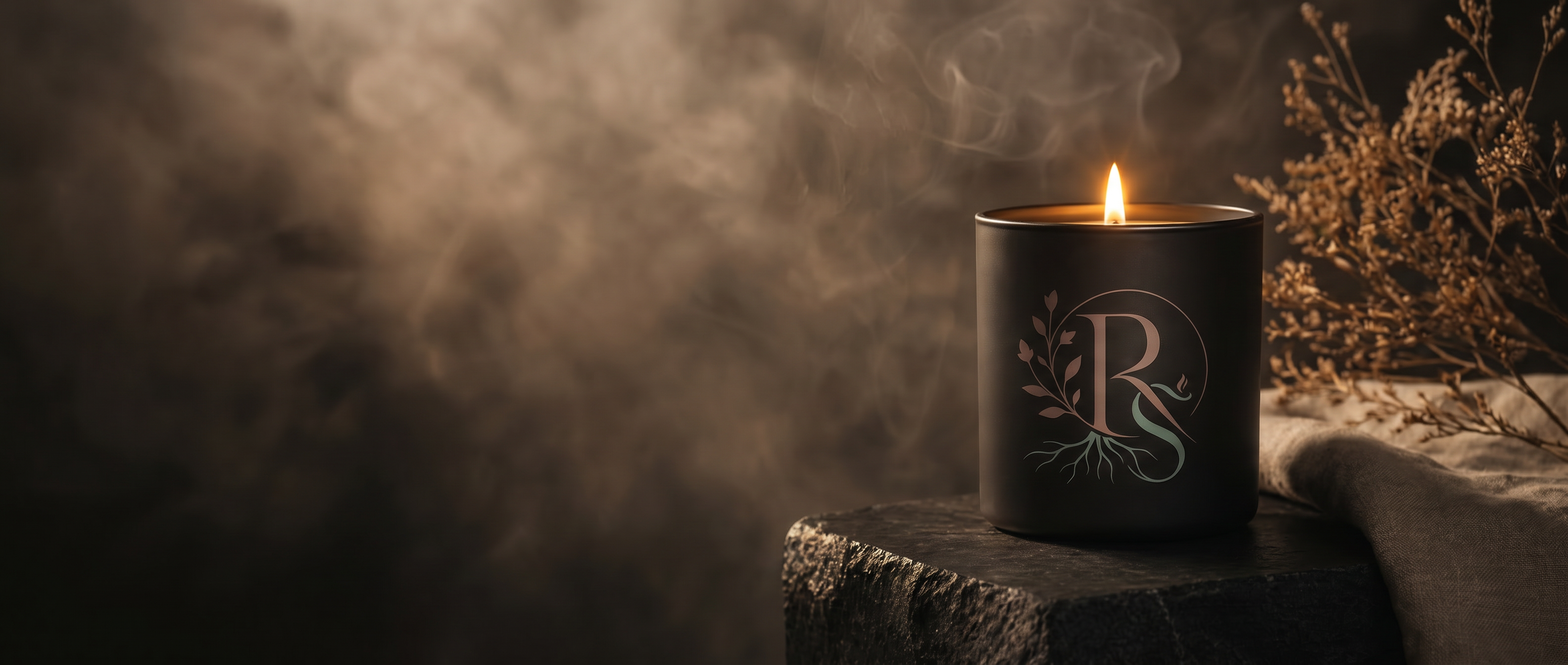 Raíz Solenne candle in moody setting